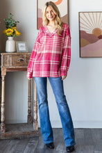 Load image into Gallery viewer, Heimish Plaid Drop Shoulder V-Neck T-Shirt
