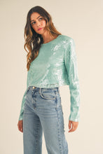 Load image into Gallery viewer, MABLE Shoulder Padded Sequin Crop Top
