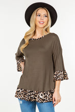 Load image into Gallery viewer, Celeste Full Size Flounce Sleeve Leopard Trim Top
