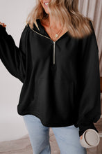 Load image into Gallery viewer, Pocketed Half Zip Dropped Shoulder Hoodie
