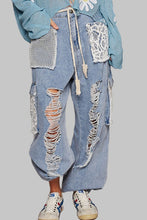 Load image into Gallery viewer, POL Crochet Patch Distressed Washed Jeans
