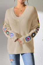 Load image into Gallery viewer, Crochet Flower V-Neck Sweater
