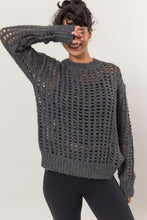 Load image into Gallery viewer, HYFVE Openwork Round Neck Long Sleeve Knit Cover Up
