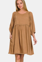 Load image into Gallery viewer, Zenana Washed Linen Pleated Puff Sleeve Babydoll Dress

