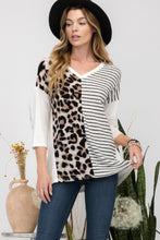 Load image into Gallery viewer, Celeste Full Size Front Leopard and Striped Print V-Neck T-Shirt
