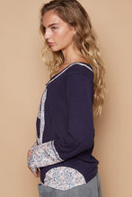 Load image into Gallery viewer, POL V-Neck Long Sleeve Floral Number Patch T-Shirt

