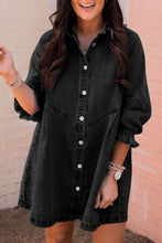 Load image into Gallery viewer, Distressed Collared Neck Flounce Sleeve Denim Dress
