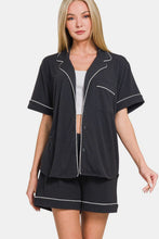 Load image into Gallery viewer, Zenana Button Down Short Sleeve Top and Shorts Lounge Set
