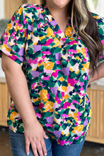 Load image into Gallery viewer, Double Take Full Size Printed V-Neck Short Sleeve Side Slit Top
