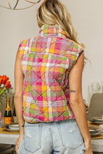 Load image into Gallery viewer, BiBi Quilted Washed Plaid Snap Down Vest
