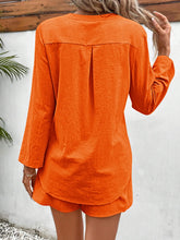 Load image into Gallery viewer, Notched Long Sleeve Top and Shorts Set

