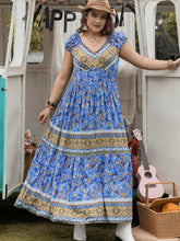 Load image into Gallery viewer, Plus Size Smocked Printed Cap Sleeve Dress
