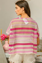 Load image into Gallery viewer, BiBi Striped Openwork Short Sleeve Knit Cover Up
