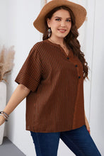 Load image into Gallery viewer, Plus Size Striped Notched Neck Half Sleeve Top
