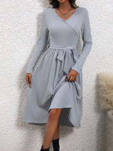 Load image into Gallery viewer, Surplice Tie Waist Long Sleeve Midi Dress
