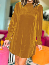 Load image into Gallery viewer, Full Size Mock Neck Smocked Long Sleeve Mini Dress
