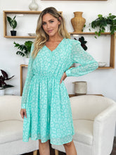 Load image into Gallery viewer, Double Take Full Size Printed Ruched V-Neck Long Sleeve Dress
