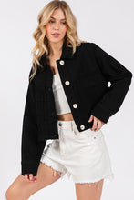 Load image into Gallery viewer, bytos Button Down Cropped Denim Jacket with Patch Pockets
