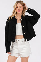 Load image into Gallery viewer, bytos Button Down Cropped Denim Jacket with Patch Pockets
