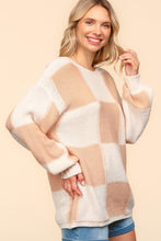 Load image into Gallery viewer, Haptics Full Size Checkered Round Neck Drop Shoulder Sweater
