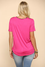 Load image into Gallery viewer, Celeste Full Size Crisscross Cutout Leopard Contrast Trim T-Shirt
