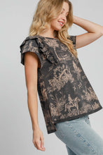 Load image into Gallery viewer, Umgee Ruffled Landscape Print Short Sleeve French Terry Top

