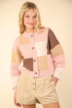 Load image into Gallery viewer, VERY J Color Block Button Down Textured Sweater Cardigan
