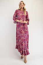 Load image into Gallery viewer, Celeste Full Size Ruffle Hem Paisley Round Neck Dress
