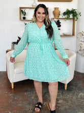 Load image into Gallery viewer, Double Take Full Size Printed Ruched V-Neck Long Sleeve Dress
