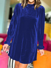 Load image into Gallery viewer, Full Size Mock Neck Smocked Long Sleeve Mini Dress
