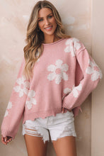 Load image into Gallery viewer, Flower Pattern Pearl Detail Rolled Slit Sweater
