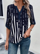 Load image into Gallery viewer, Striped Notched Half Sleeve Blouse
