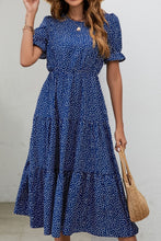 Load image into Gallery viewer, Polka Dot Short Flounce Sleeve Tiered Midi Dress

