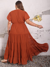 Load image into Gallery viewer, Plus Size Ruched Lace Detail V-Neck Short Sleeve Dress
