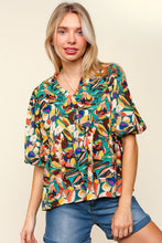 Load image into Gallery viewer, Haptics Full Size Frill Floral Puff Sleeve Peplum Blouse
