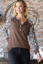 Load image into Gallery viewer, Heimish Full Size Snakeskin Print Raglan Sleeve Half Button Top
