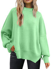 Load image into Gallery viewer, Slit Round Neck Dropped Shoulder Sweater
