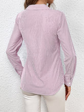 Load image into Gallery viewer, Bow Tie Waist Johnny Collar Neck Striped Blouse
