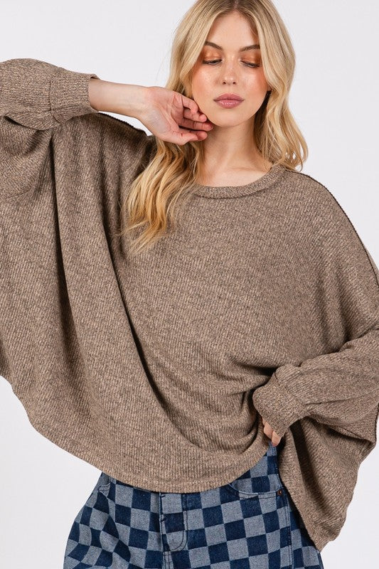 SAGE + FIG Round Neck Batwing Sleeve Oversize Top