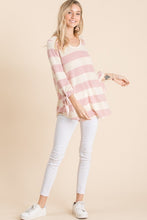 Load image into Gallery viewer, Reborn J Ribbon Cuff Contrast Striped Hacci Top
