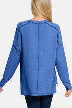 Load image into Gallery viewer, Zenana Texture Exposed Seam V-Neck Long Sleeve T-Shirt
