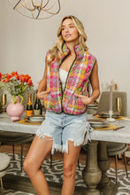 Load image into Gallery viewer, BiBi Quilted Washed Plaid Snap Down Vest
