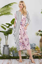 Load image into Gallery viewer, Celeste Full Size Floral Striped Contrast Midi-Dress with Pockets
