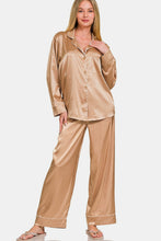Load image into Gallery viewer, Zenana Satin Long Sleeve Shirt and Pants Pajama Set

