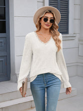 Load image into Gallery viewer, Lace Detail V-Neck Long Sleeve T-Shirt
