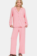 Load image into Gallery viewer, Zenana Button Down Long Sleeve Top and Pants Lounge Set
