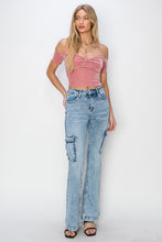 Load image into Gallery viewer, RISEN Full Size High Rise Cargo Flare Jeans
