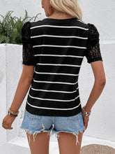 Load image into Gallery viewer, Striped Lace Detail Short Sleeve T-Shirt

