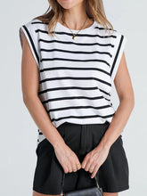 Load image into Gallery viewer, Striped Round Neck Cap Sleeve T-Shirt
