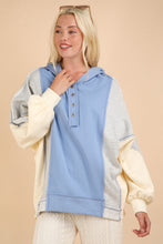 Load image into Gallery viewer, VERY J Exposed Seam Color Block Half Button Hoodie
